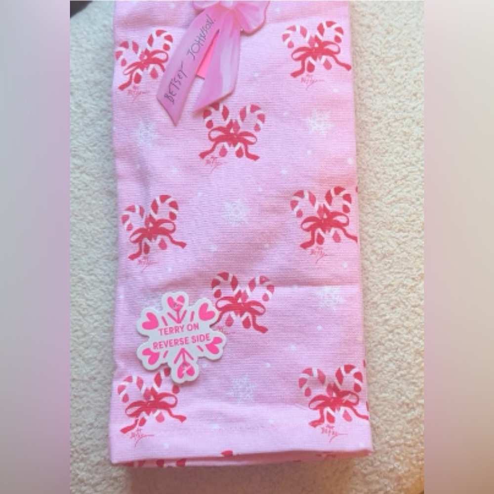 Betsey Johnson reversible Set Of 2 Dishtowels- Candy Cane NWT